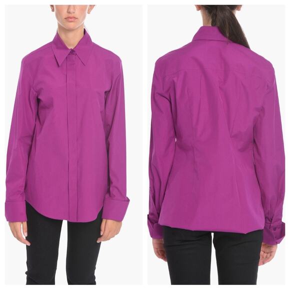 Sportmax | MaxMara Women’s Cotton Taranto Poplin Shirt Button Down Purple Blouse - Picture 3 of 13